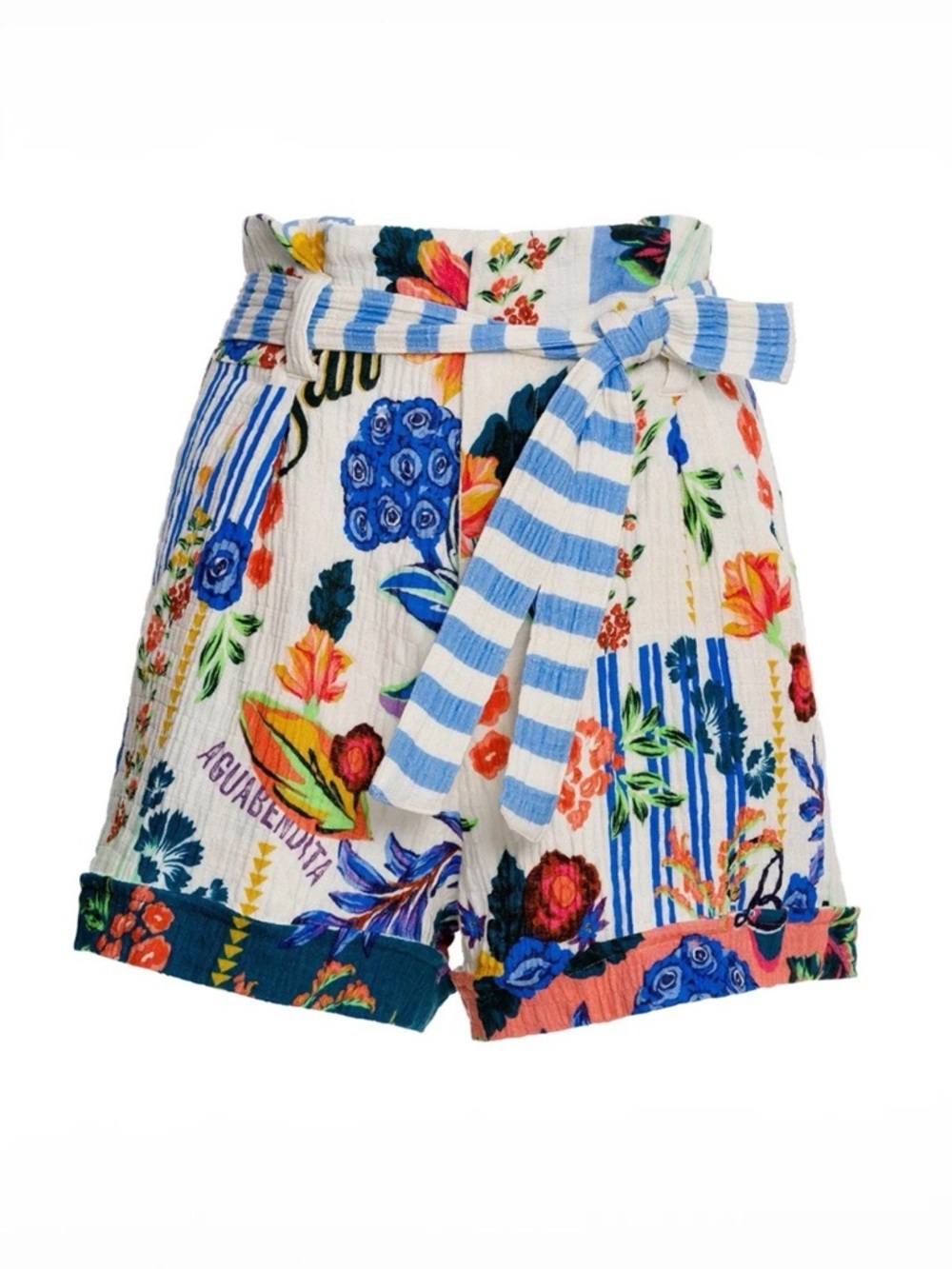 NWT Agua Bendita
Addison Citrus striped-belted floral-print shorts resort large - Picture 2 of 8
